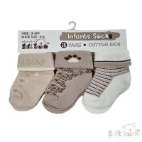 S506-COF-NB-3: Coffee 3 Pack Turnover Socks (NB-3 Months)